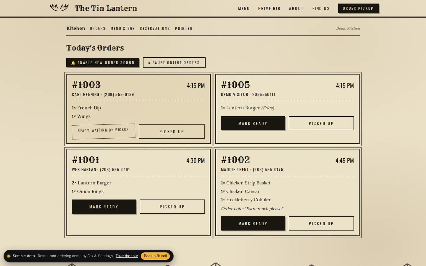 Orders land on the kitchen screen