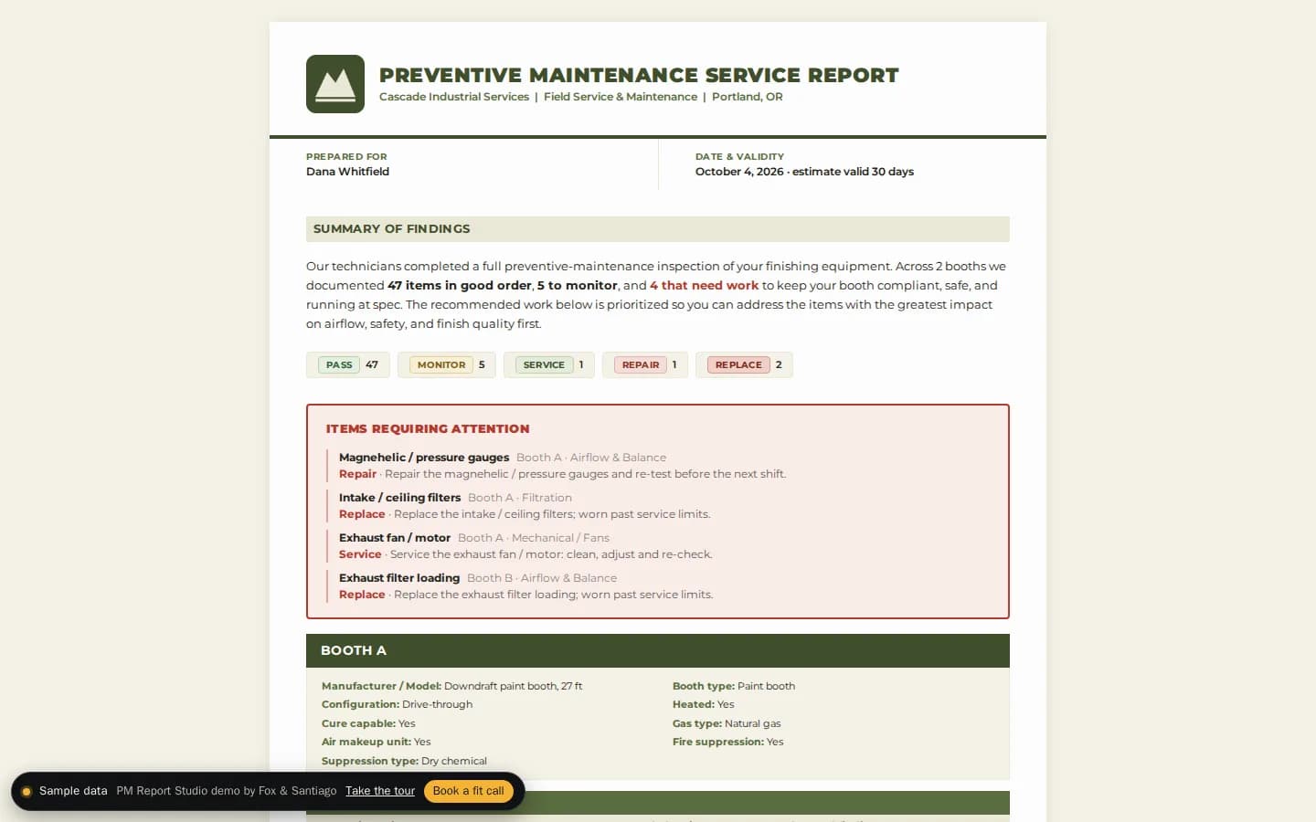 rprt: from the booth inspection to the customer's report and quote, the same day: the working demo