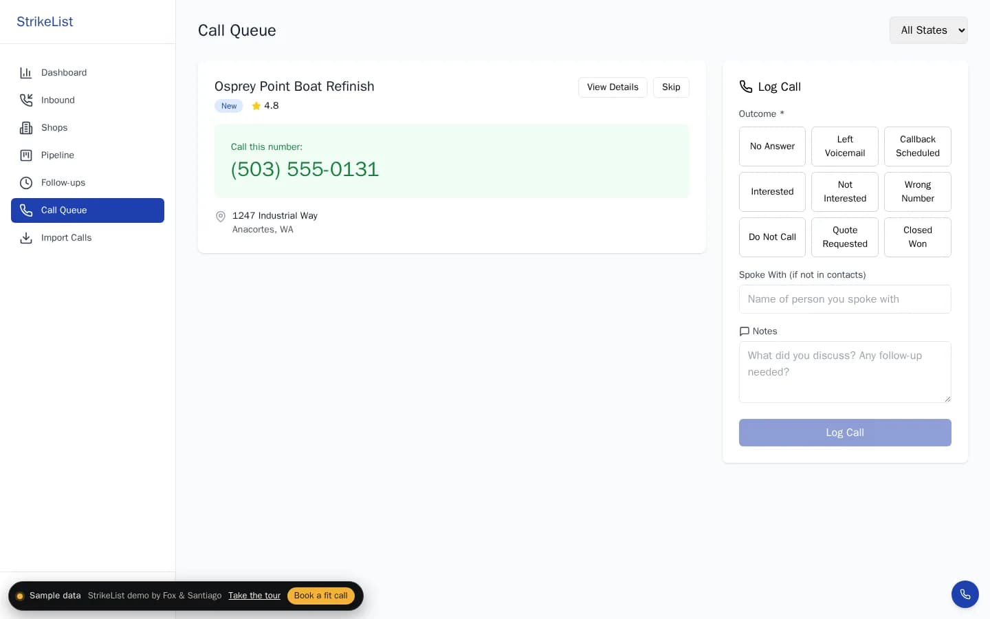 One click: the next shop to call