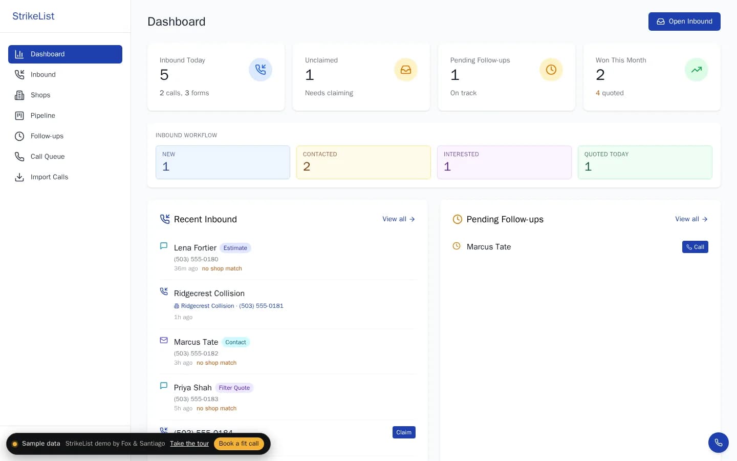 StrikeList: every lead, call and callback in one place for the sales team: the working demo