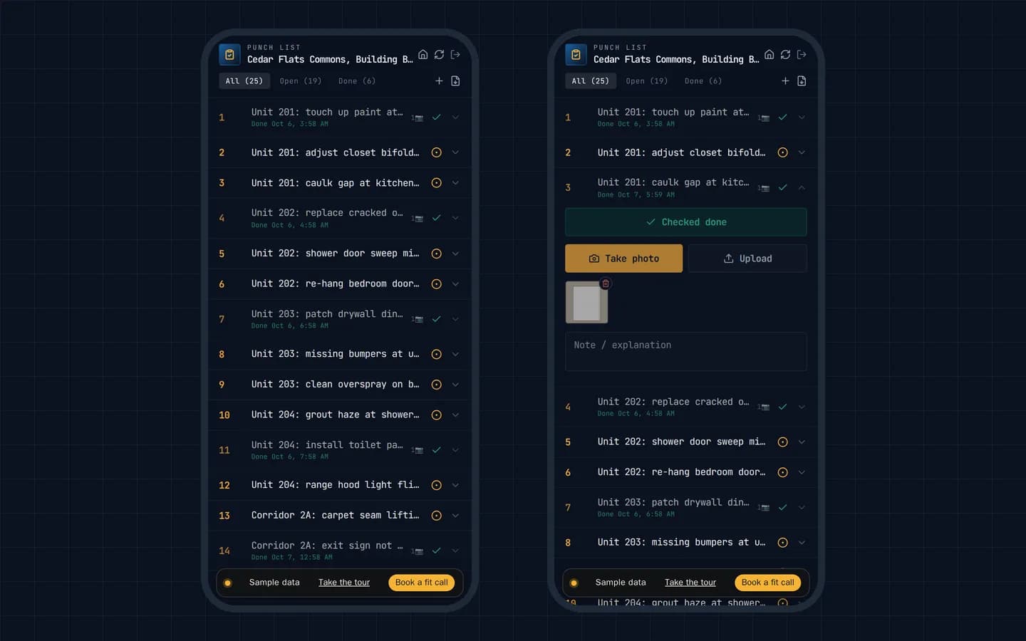 The punch list on a phone